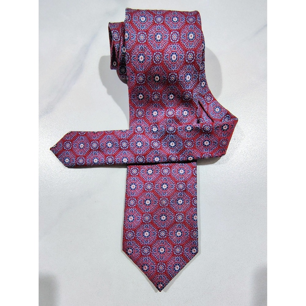 Canali 1934 Mens Silk Tie Red Floral Medallion Geometric Made in Italy